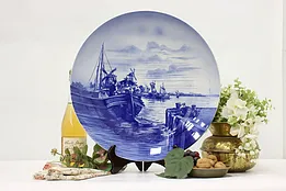 German Antique Blue Harbor Scene Platter, Villeroy Boch #49663