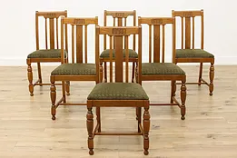 Set of 6 Antique Tudor Design Upholstered Oak Dining Chairs #52898