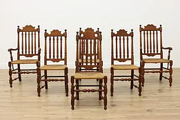 Set of 6 Vintage Farmhouse Rush Seat Cherry Dining Chairs #52931