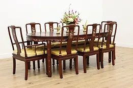 Chinese Vintage Rosewood & Pearl Dining Set, Table, 8 Chairs #52809