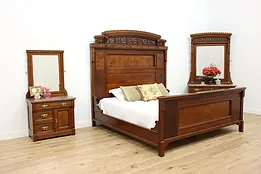 Victorian Eastlake Antique King Size 3 Pc Bedroom Set Marble #52077