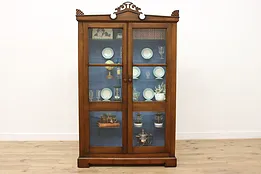 Victorian Antique Carved Walnut Bookcase or Display Cabinet #52712