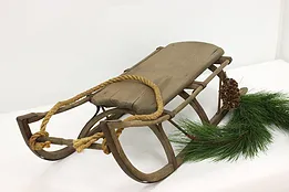 Farmhouse Antique Elm & Iron Child Snow Sled, Rope Pull #52924