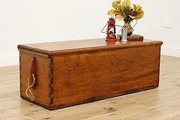 Farmhouse Antique Dovetailed Pine Chest, Trunk, Coffee Table #52728