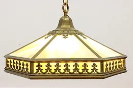 Arts & Crafts Antique Stained Glass & Brass Light Fixture #50641