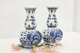 Pair of Dutch Vintage Hand Painted Porcelain Vases, Delft #50612