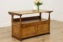 Farmhouse Antique Pine Flip Top Table & Bench, Storage #52951