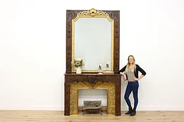 French Louis XV Antique 1790s Oak Fireplace Mantel & Mirror #52618