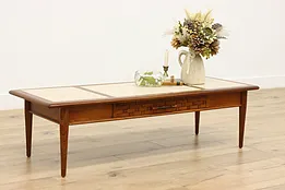 Midcentury Modern Vintage Travertine Top Elm Coffee Table #52639