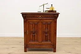 Renaissance Antique Carved Oak Bar, Hall, or Bath Cabinet #52950