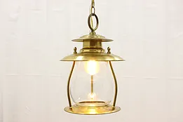 Nautical Design Vintage Brass & Wavy Glass Lantern Fixture #52617