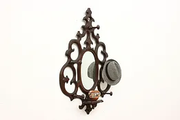 Victorian Antique Carved Walnut Wall Coat Rack Mirror Brown #52421