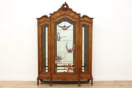 French Louis XV Antique Carved Triple Curio Display Armoire #52663