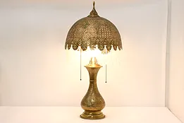 Pierced & Embossed Vintage Brass Table Lamp, Egyptian Motifs #50336