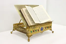 French Antique Adjustable Brass Bible or Book Stand Jewels #52376