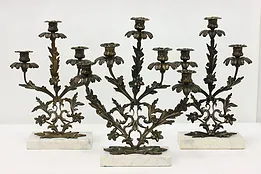 Set of 3 Antique Victorian Bronze & Marble Triple Candelabra #47477