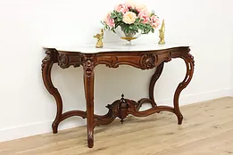 Victorian Antique Carved Rosewood Marble Top Console Table #52899