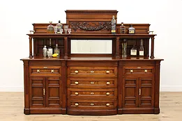 Victorian Walnut Antique Back Bar Cabinet Server Sideboard #52016