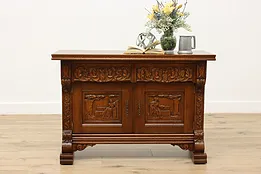 Renaissance Vintage Carved Oak Buffet TV or Hall Console #52347