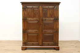 Gothic Design Antique 1700 Oak Armoire Wardrobe Coat of Arms #52992