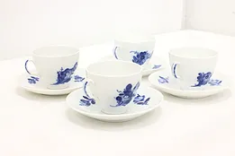 Set of 4 Blue Flower Coffee Cups & Saucers Royal Copenhagen #53187