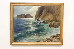 Capri Coastline Vintage Original Oil Painting Federico 54.5" #52041