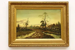 English Countryside Antique Original Oil Painting Cole 40.5" #52043