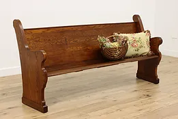 Victorian Antique Carved Oak Church Pew, Hall or Porch Bench #53075