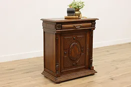 Italian Renaissance Antique Carved Oak Hall Bar Bath Cabinet #52986