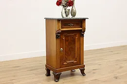 Italian Antique Walnut Nightstand or End Table, Marble Top #52902