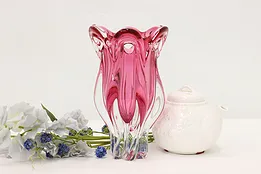 Murano Vintage Blown Cranberry Glass Vase Sculpture #52740