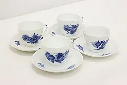 Set of 4 Blue Flower Coffee Cups & Saucers Royal Copenhagen #53189