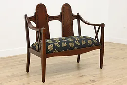 Arts & Crafts Mission Oak Antique Settee Bench, New Fabric #52060