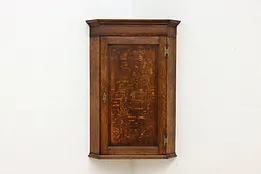 Georgian Antique 1760s Oak Corner Wall Cabinet, Inlay Shell #52129