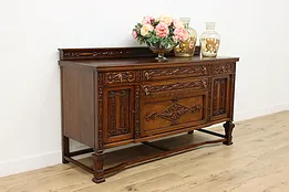 Renaissance Antique Carved Oak Buffet, Server or Sideboard #53148