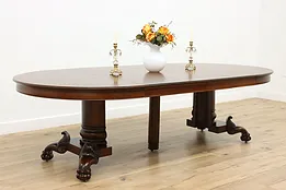 Victorian Renaissance Antique Oak 52" Dining Table, 4 Leaves #52015