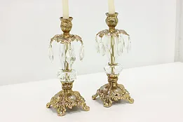 Pair of Renaissance Design Vintage Cut Glass Candlesticks #51718