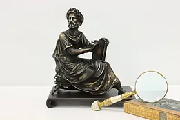 Greek Philosopher Antique Bronze Sculpture & Birch Base #52050