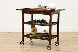 Arts & Crafts Antique Birch Rolling Tea or Bar Cart, Signed #53074