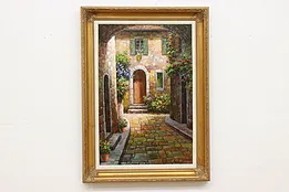 Cobblestone Road Vintage Original Oil Painting Signed 44.5" #53202