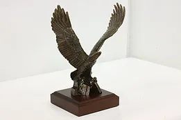 Bronze Bald Eagle Vintage Sculpture Walnut Base, Shoop #53233