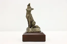 Howling Wolf Vintage Bronze Sculpture on Walnut Base, Shoop #53234