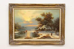 Winter Village Vintage Original Oil Painting, Duttler 44.5" #53088