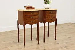 Pair of French Vintage Marble Top Nightstands or Side Tables #53171