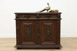 Renaissance Antique Carved Walnut Chest Hall Console Cabinet #53150