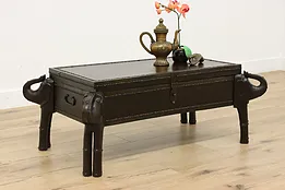 Asian Vintage Carved Coffee Table & Storage, Elephants #53237