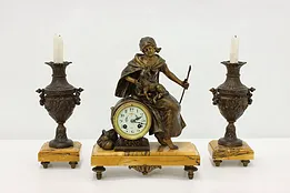 French Antique 3 Pc Marble Mantel Clock Set, Shepherdess #35346