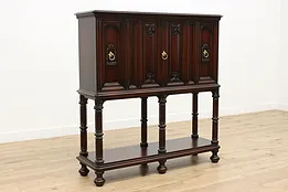 Tudor Antique Walnut China or Bar Cabinet, Carved Grapes #53156