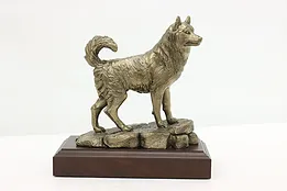 Bronze Vintage Husky Sculpture on Walnut Base, Shoop #53232