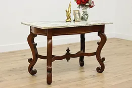 Victorian Antique Walnut & Marble Lamp or Console Table #53087